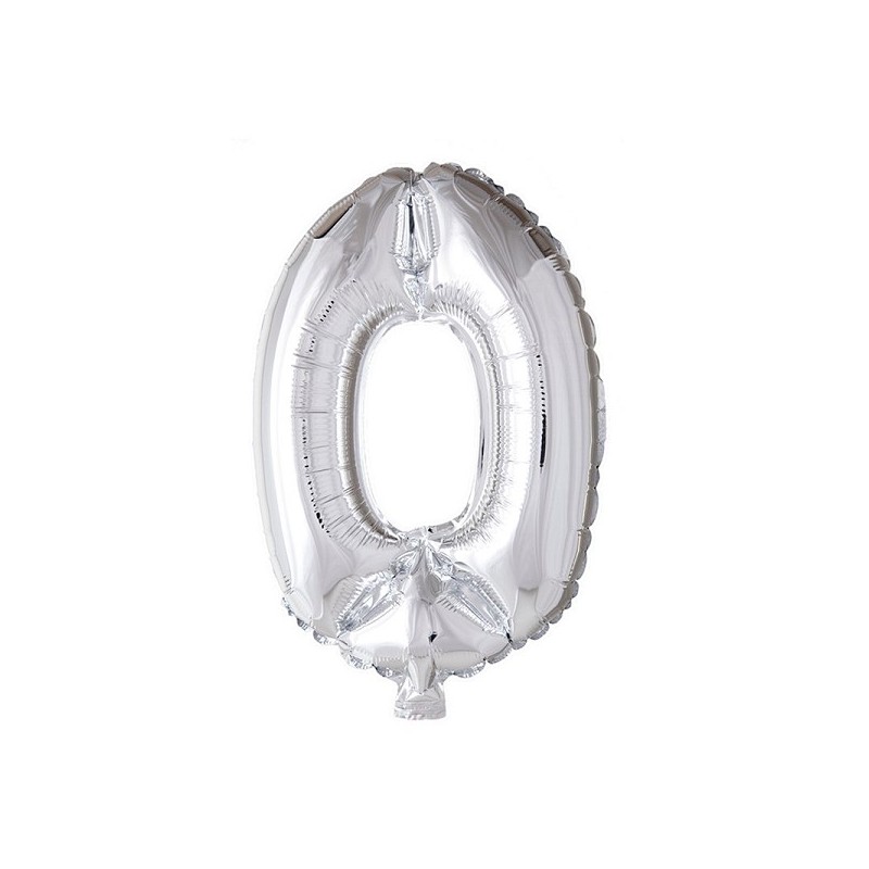 Cijfer ballon nummer '0' zilver folie 40cm geschikt voor Helium
