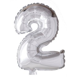 Ballon numéroté numéro '2' en feuille d'argent 40cm adapté à l'hélium
