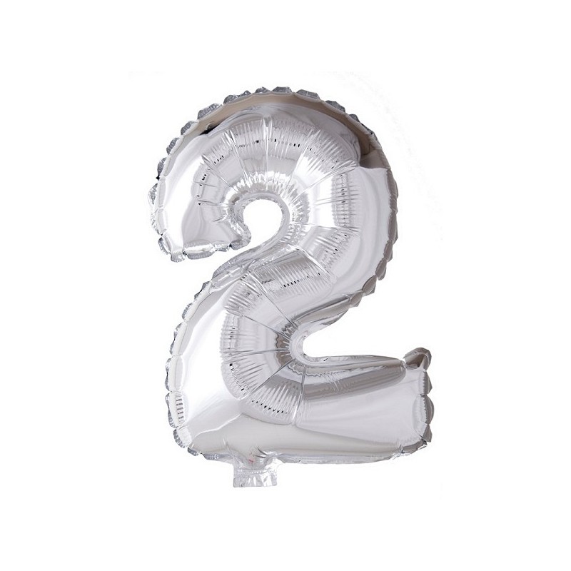Ballon numéroté numéro '2' en feuille d'argent 40cm adapté à l'hélium