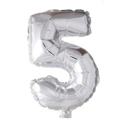 Ballon chiffre chiffre '5' feuille d'argent 40cm adapté à l'hélium