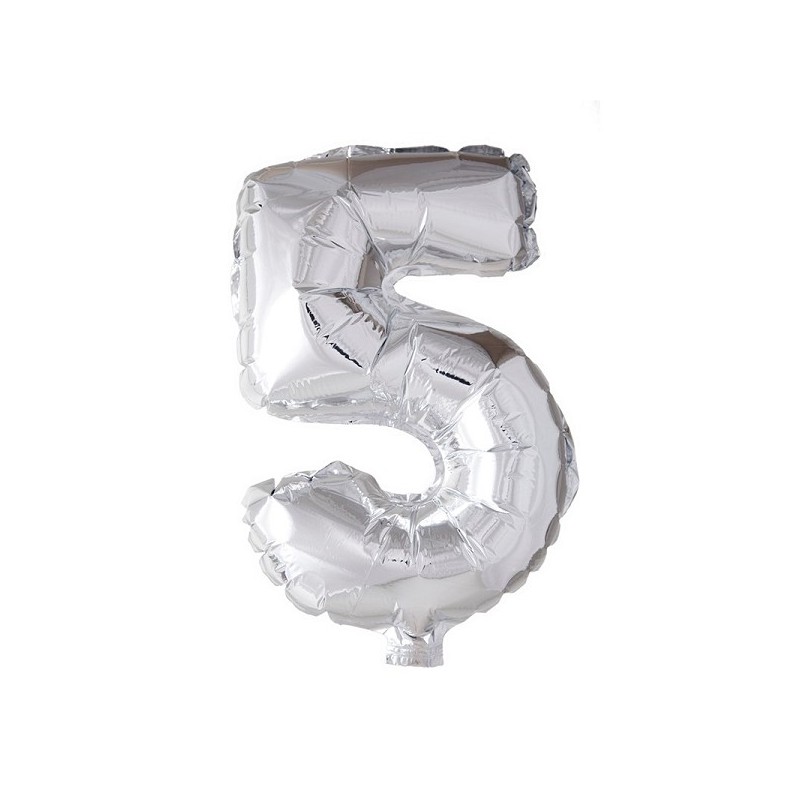 Cijfer ballon nummer '5' zilver folie 40cm geschikt voor Helium