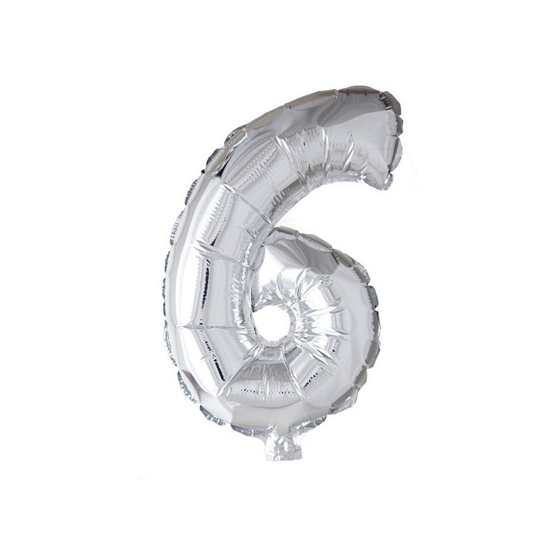 Ballon chiffre chiffre '6' feuille d'argent 40cm adapté à l'hélium