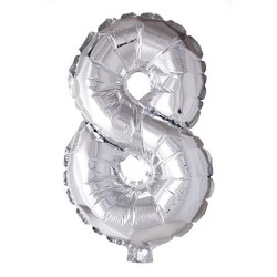 Ballon chiffre chiffre '8' feuille d'argent 40cm adapté à l'hélium