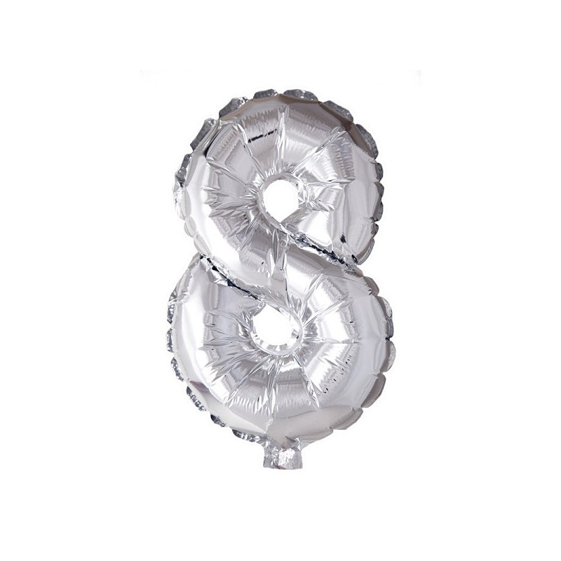 Ballon chiffre chiffre '8' feuille d'argent 40cm adapté à l'hélium