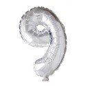 Cijfer ballon nummer '9' zilver folie 40cm geschikt voor Helium.