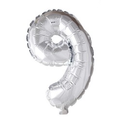 Cijfer ballon nummer '9' zilver folie 40cm geschikt voor Helium.