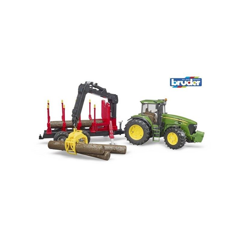 Bruder John Deere met bosbouwwagen en 4 stammen