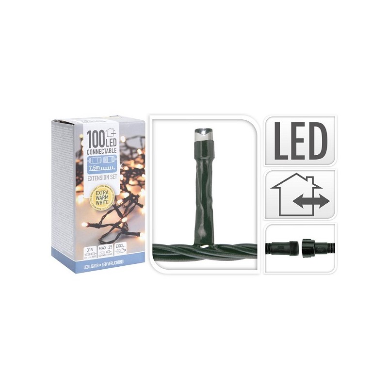 Éclairage de couplage 7,5 mètres avec 100 lampes LED blanc extra chaud KIT D'EXTENSION 31V (hors cordon de démarrage 31V, voir 1