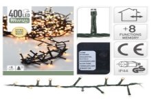 Éclairage cluster 400 lampes LED, 8 mètres blanc extra chaud