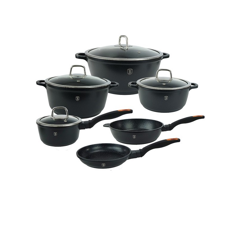 BerlingerHaus set de luxe de 6 casseroles avec 4 couvercles et accessoires granit Diamond Line Full Induction