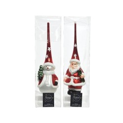 Piek glas figuur rood/wit dia8x28cm sneeuwpop of kerstman