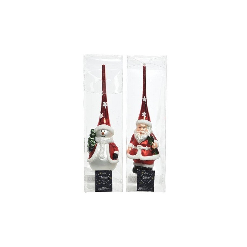 Piek glas figuur rood/wit dia8x28cm sneeuwpop of kerstman