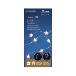 Lumineo micro étoile lumineuse LED argent/blanc chaud 95cm-20L sur batterie