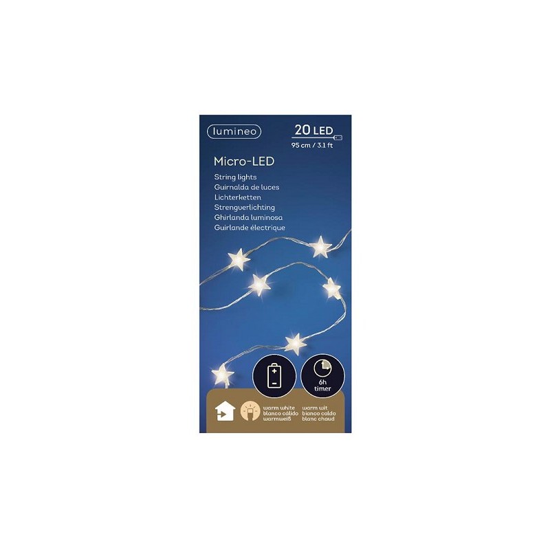 Lumineo micro étoile lumineuse LED argent/blanc chaud 95cm-20L sur batterie