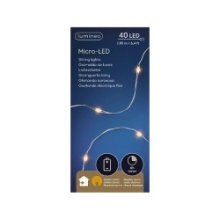 Lumineo micro LED streng lichtsnoer zilver/klassiek warm 195cm-40L op batterij