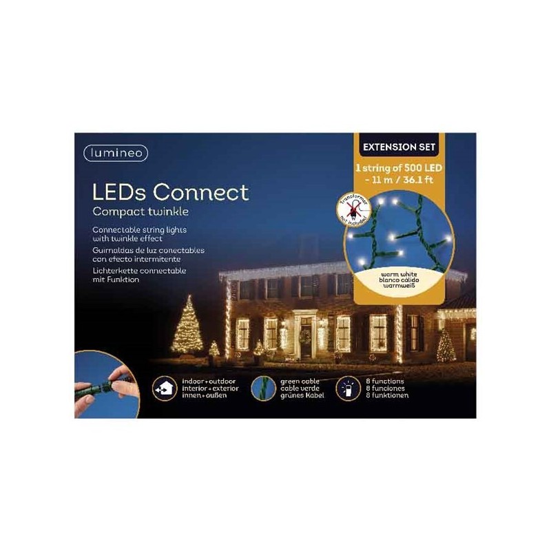 Lumineo LED koppelbare compact strengverlichting verlengset warm wit 1100cm-500L