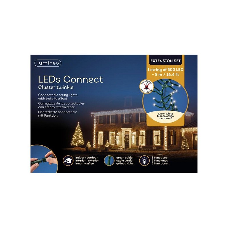 Lumineo LED's connect koppelverlichting cluster twinkle verlengset warm wit 500cm-500L