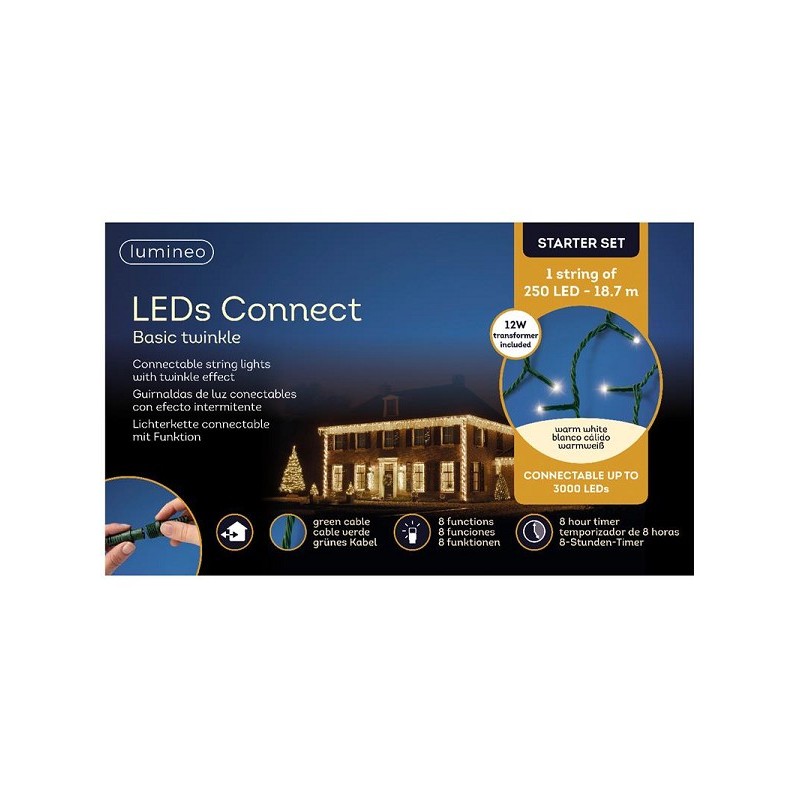 Kit de démarrage de base pour éclairage à brin connectable Lumineo LED's connect blanc chaud 1870 cm - 250 L. Comprend un cordon