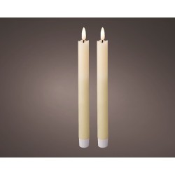 Coffret bougies dîner Lumineo LED avec cire effet flamme avec flamme 3D vacillante lot de 2 crème dia2x24cm sur batterie avec mi