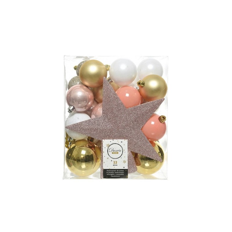 Decoris kerstballen set 33 delig incl. piek kunststof (T)