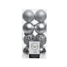 Decoris Boule de Noël mélange plastique 16 pièces argent dia6cm