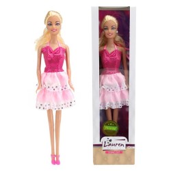 Toi Toys Tienerpop Lauren in roze halterjurk 29cm