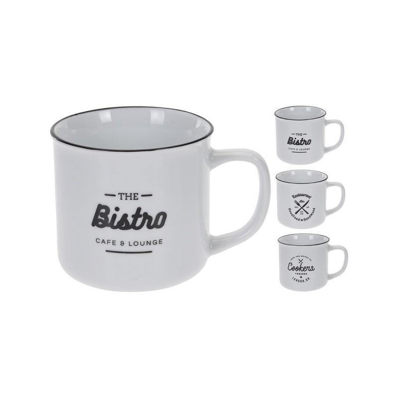 Tasse en porcelaine 320ml avec texte noir/blanc