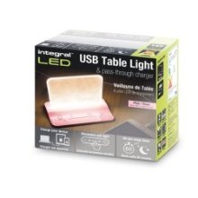 Lampe de table USB LED intégrée rose dimmable + fonction de chargement pour téléphone