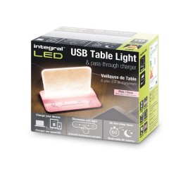 Integral LED USB tafellamp roze dimbaar + oplaadfunctie voor telefoon