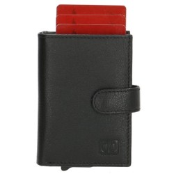 Étui pour cartes de crédit Double-D en cuir noir avec poche zippée