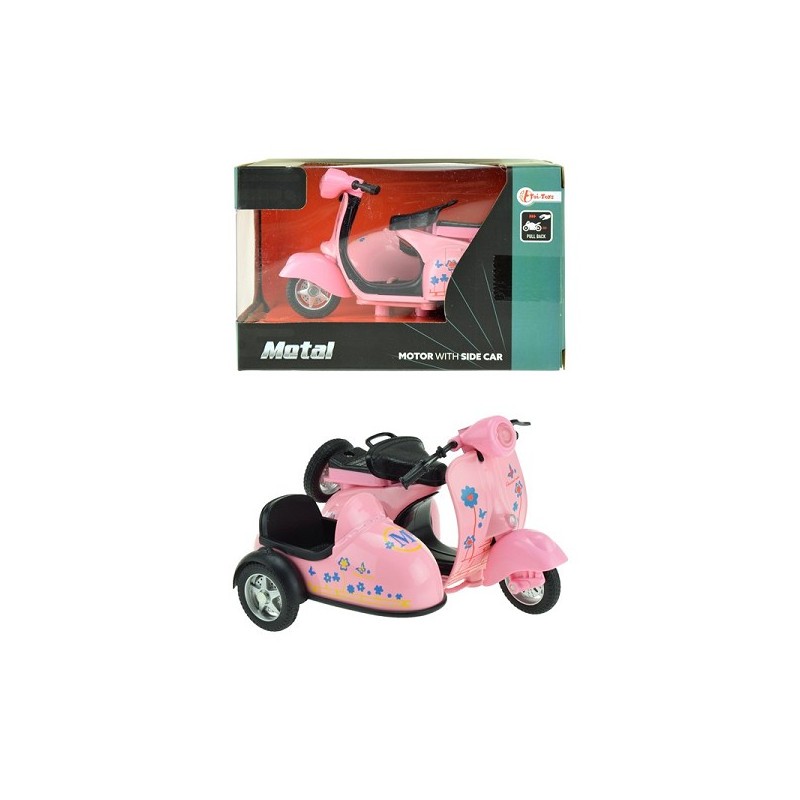Toi Toys Pull back motor met zijspan 11,5x9cm roze