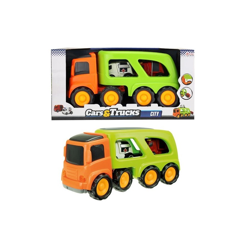 Toi Toys XXL truck met 2 hulpdienstvoertuigen