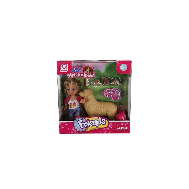 Cute Girl 10cm met hond en puppies