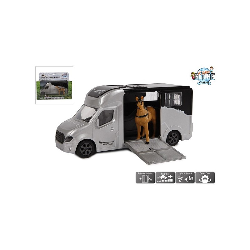 Kids Globe Anemone paardentruck die cast licht en geluid en frictie 20cm