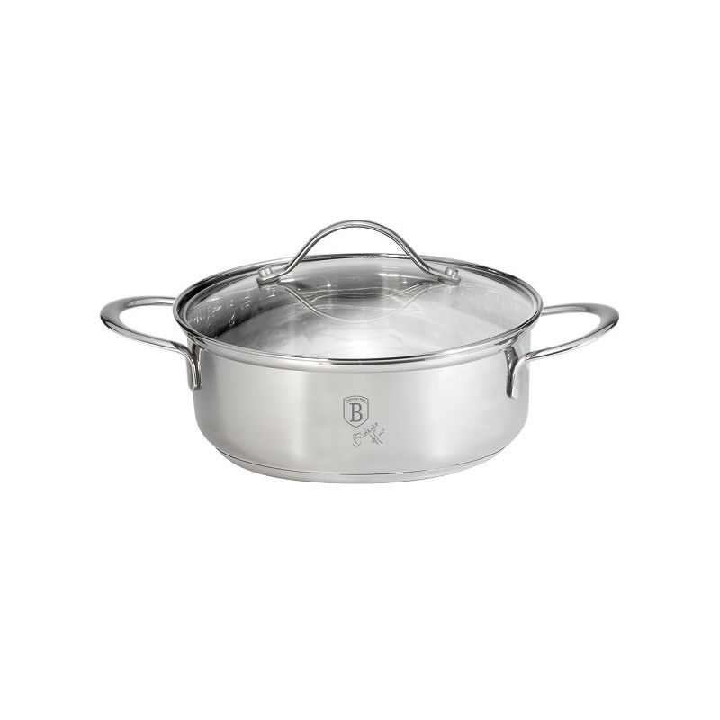 BerlingerHaus Silver Jewellery RVS Kookpan laag Ø22 cm met glazen deksel ook inductie 2,7L 22x8 cm