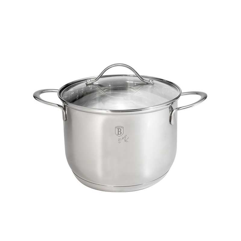 BerlingerHaus Silver Jewellery marmite à soupe en acier inoxydable Ø24 cm avec couvercle en verre également induction 7,5L 24x17