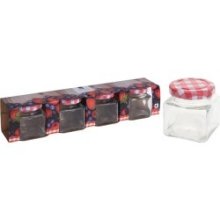 Voorraadpotten jampot set glas met rood geruit deksel 4dlg