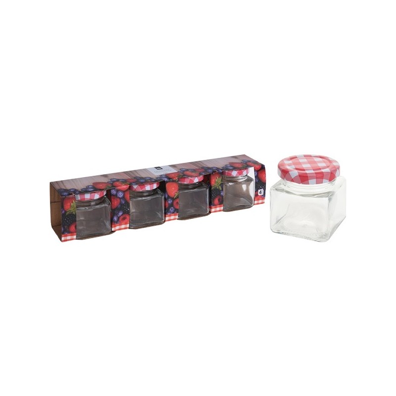 Bocaux de conservation ensemble de pots à confiture en verre avec couvercle à carreaux rouges 4 pcs