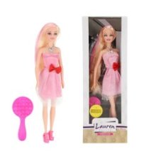 Toi Toys Lauren Tienerpop in roze jurk met roze lok 29cm