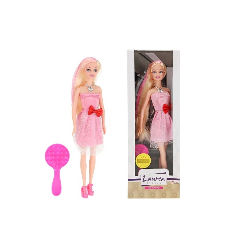 Toi Toys Lauren Tienerpop in roze jurk met roze lok 29cm
