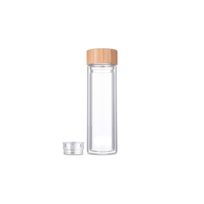 Flacon à infusion double paroi verre/bambou 400ml avec passoire inox