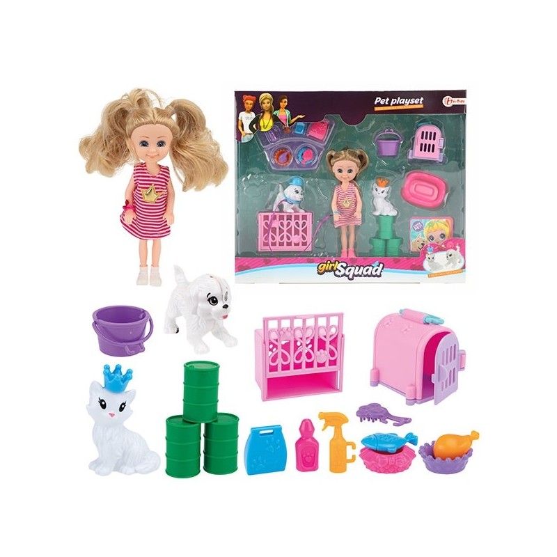 Toi Toys Girl Squad Teen poupée petite avec chien, chat et accessoires