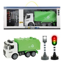 Toi Toys Set camion poubelle friction + feu de circulation (lumière + son)