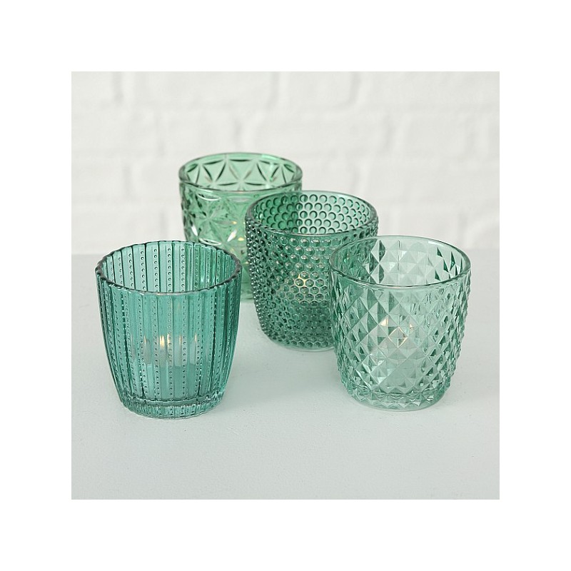 Boltze Home Theelichthouder Marilu H7,5cm glas gelakt groen set a 4 stuks