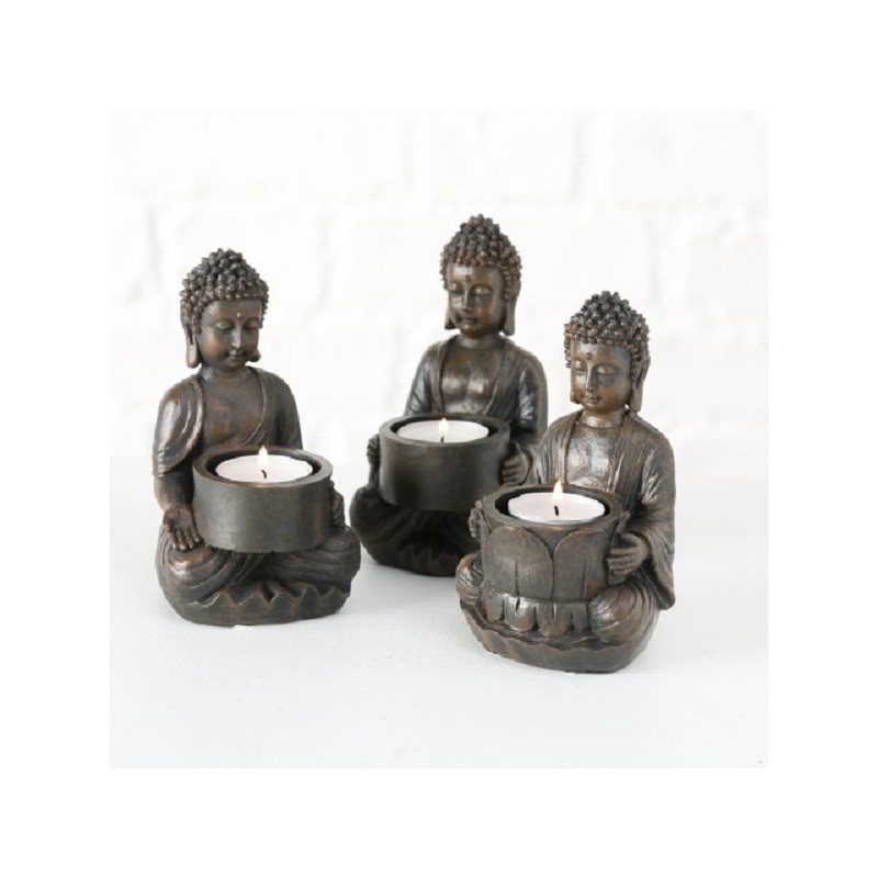 Boltze Home Theelichthouder Mahal Buddha H14x9cm kunsthars bruin