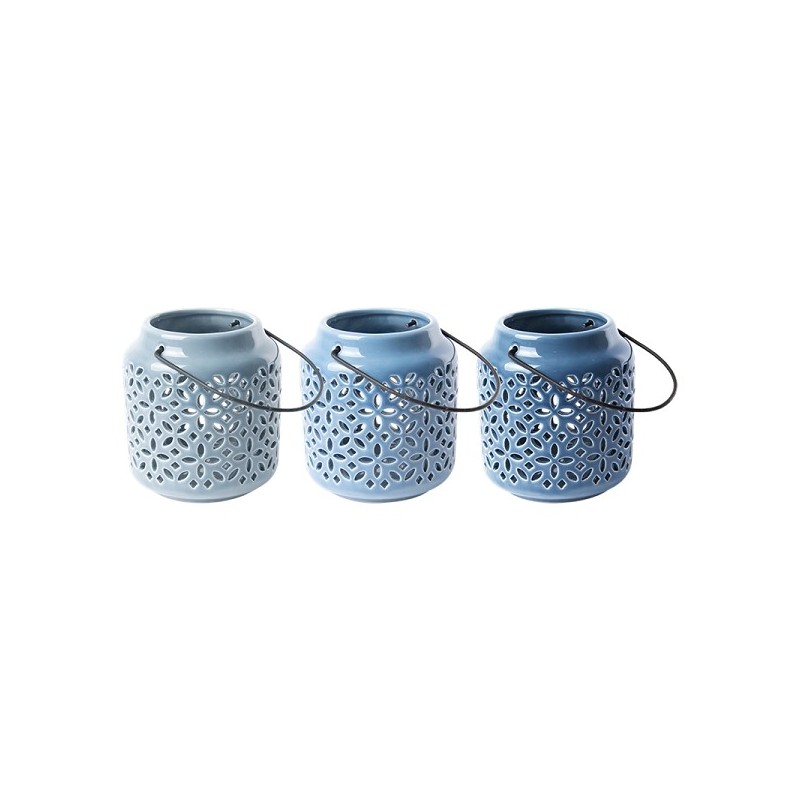 Esschert Design Lanterne en céramique aux nuances bleues