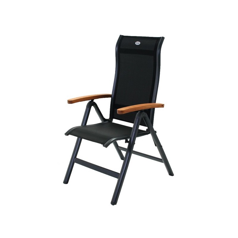 Fauteuil inclinable Torino alu / textilène avec accoudoirs en teck