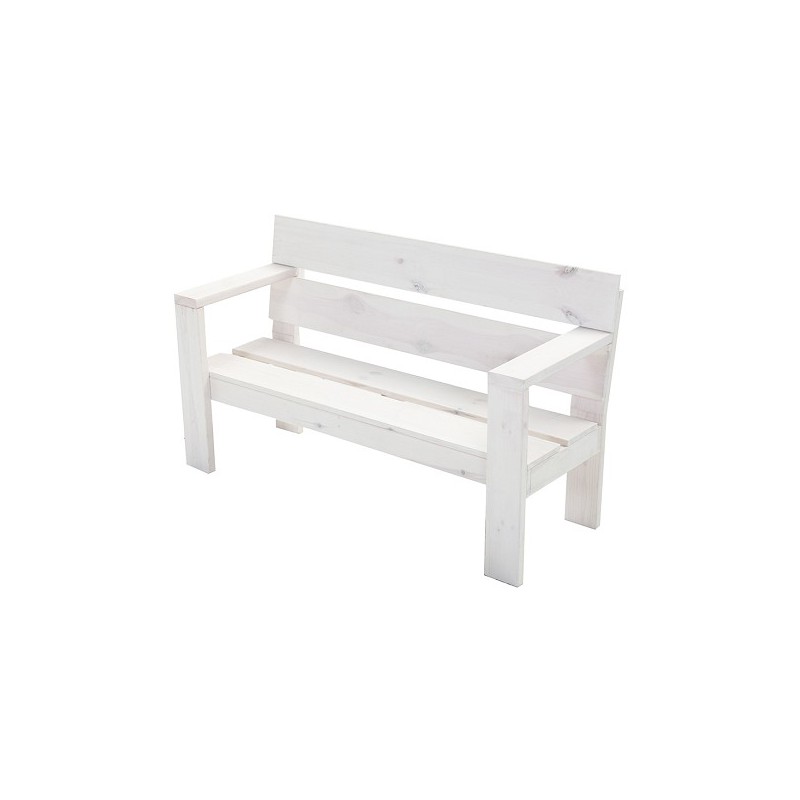 Banc de jardin 2 places Country FSC pin Blanc Wash144x51x85cm