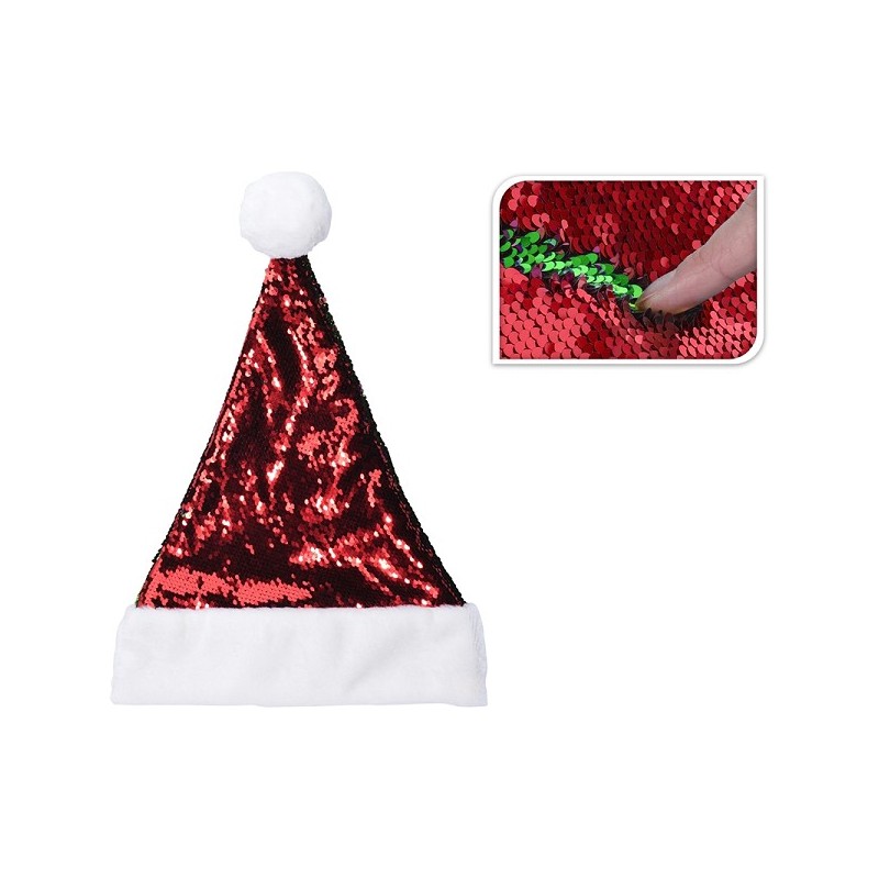 Bonnet de Noël à paillettes rouge/vert
