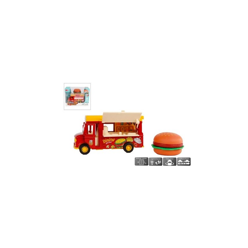 Foodtruck hamburger die cast pull back licht en geluid met magnetic induction 11cm